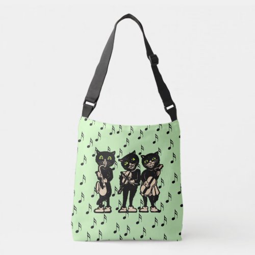 Fun black Cats Playing Fiddle Saxophone Guitar Crossbody Bag