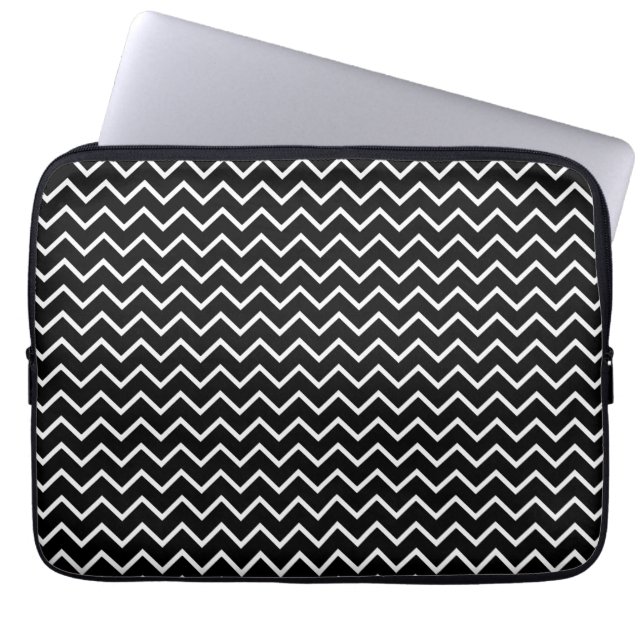 Fun Black Chevron Zig Zag Pattern Laptop Sleeve (Front)