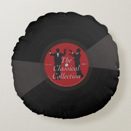 Fun Black Classical Music Vinyl Record, Round Pillow