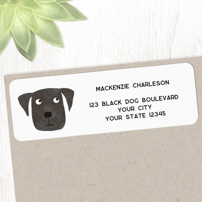 Fun Black Dog Personalized Return Address Label (Fun black dog watercolor whimsical return address personalized sticker labels)