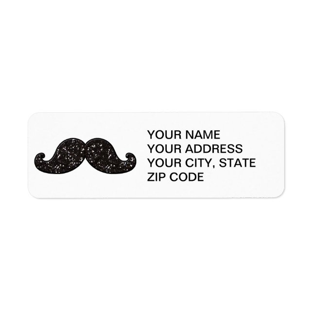 FUN BLACK GLITTER MUSTACHE LABEL (Front)