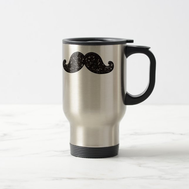 FUN BLACK GLITTER MUSTACHE TRAVEL MUG (Right)