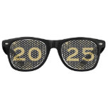 Fun Black Gold 2025 New Year&#39;s Eve Party Retro Sunglasses at Zazzle