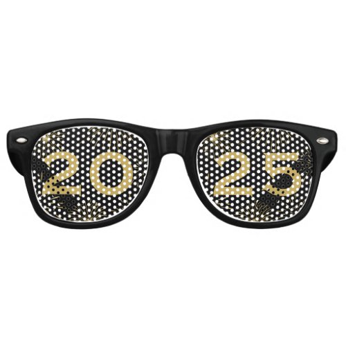 Fun Black Gold 2025 New Years Eve Party Retro Sunglasses