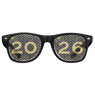 Fun Black Gold 2027 New Year's Eve Party Retro Sunglasses