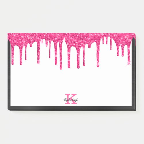 Fun Black Hot Pink Glitter Drips Large Rectangular Post_it Notes