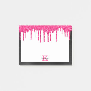 Fun Black Hot Pink Glitter Drips Small Rectangular Post-it Notes