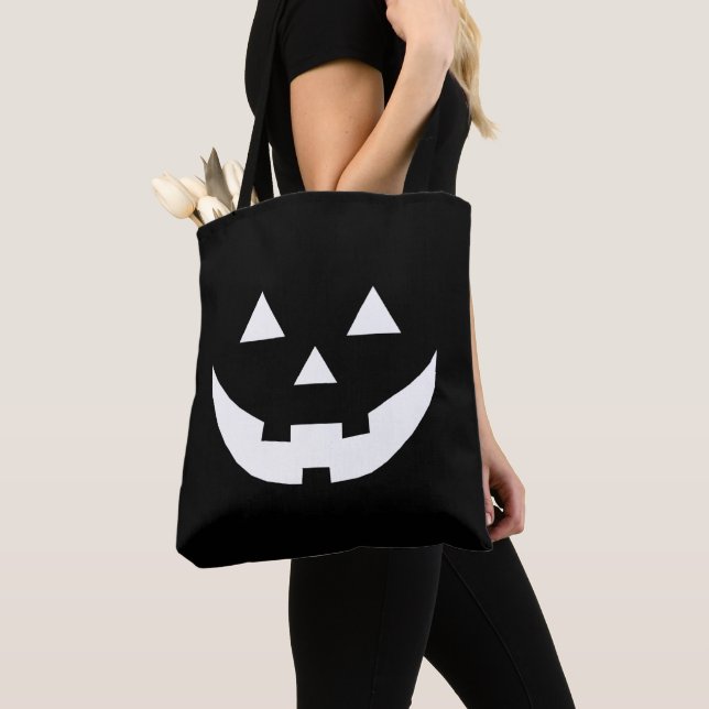 Fun black Jack o lantern pumpkin face Halloween Tote Bag (Close Up)
