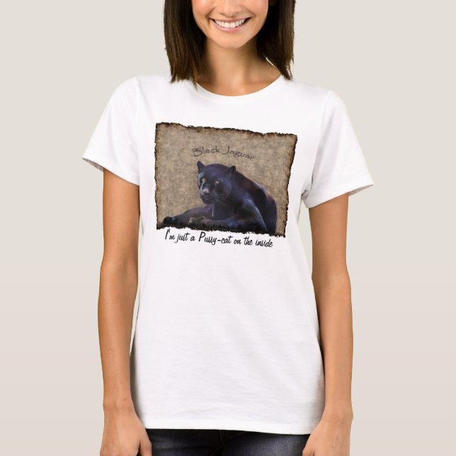 Fun Black Jaguar Big Cat Wildlife Art T-Shirt (Front)