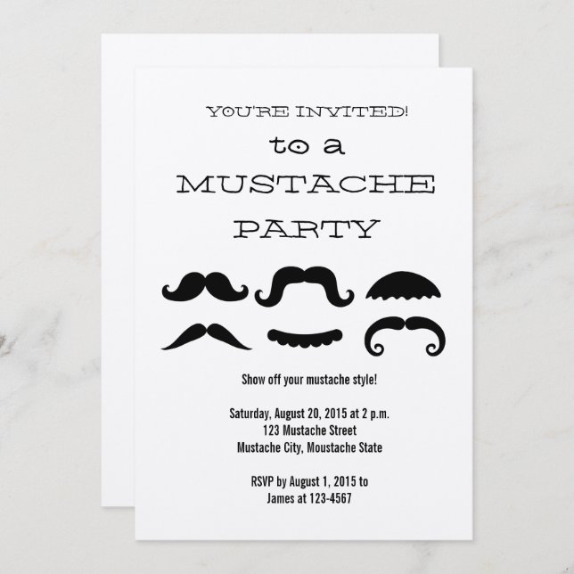Fun Black Mustache Party Invitation (Front/Back)