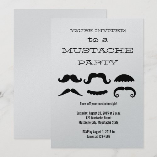 Fun Black Mustache Party Invitation
