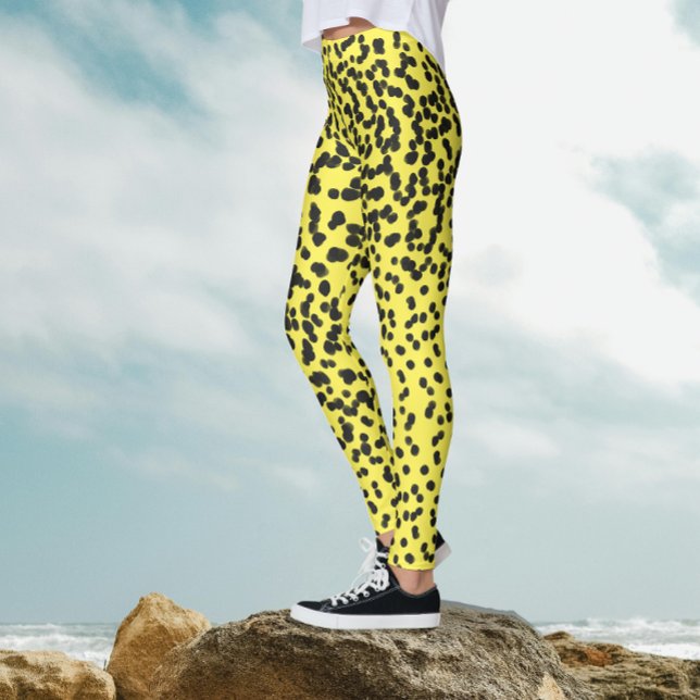 Fun Black Neon Yellow Black Spots Dotty Dalmatian Leggings (Creator Uploaded)