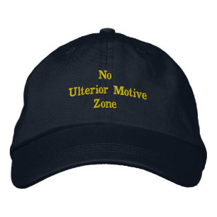 Fun Black 'No Ulterior Motive Zone' Embroidered Baseball Cap