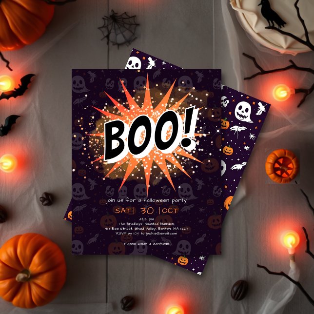Fun Black & Orange Boo Halloween Invitation (Creator Uploaded)