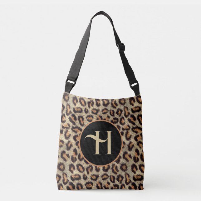 FUN BLACK & ORANGE FAUX LEOPARD FUR PRINT CROSSBODY BAG (Front)