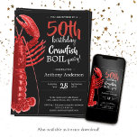 Fun Black Red 50th Birthday Crawfish Boil  Invitation<br><div class="desc">Fun Black Red 50th Birthday Crawfish Boil Invitation. Against a bold black background, vibrant red accents set the stage for a summer celebration filled with flavor and fun. This invitation captures the essence of a lively crawfish boil, with playful illustrations of crawfish and a touch of summertime charm. Transport your...</div>