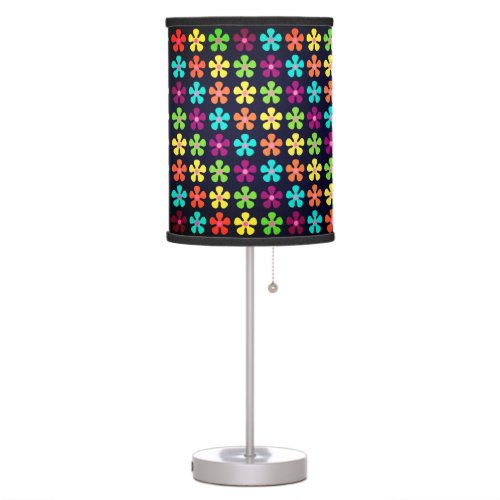 FUN Black Retro Daisy Floral Wrapped Herringbone Table Lamp