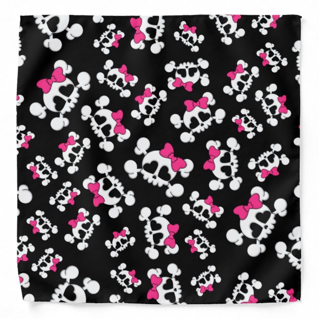 Fun black skulls and bows pattern bandana (Front)