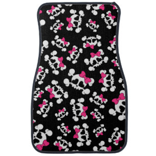 Fun black skulls and bows pattern car mat
