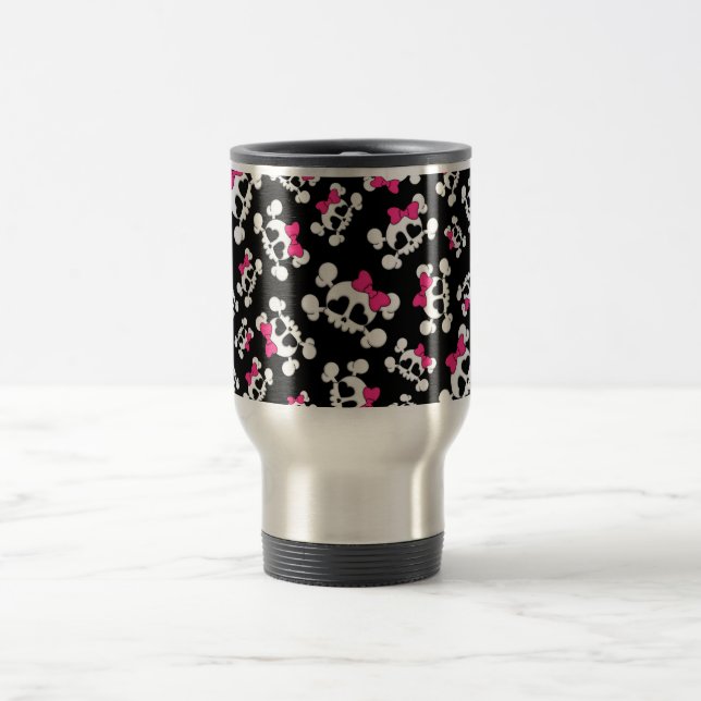 Fun black skulls and bows pattern travel mug (Center)