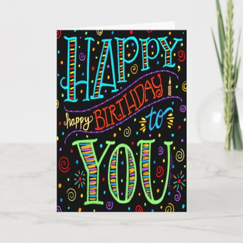 Fun Black Stylish Modern Colorful Happy Birthday Card