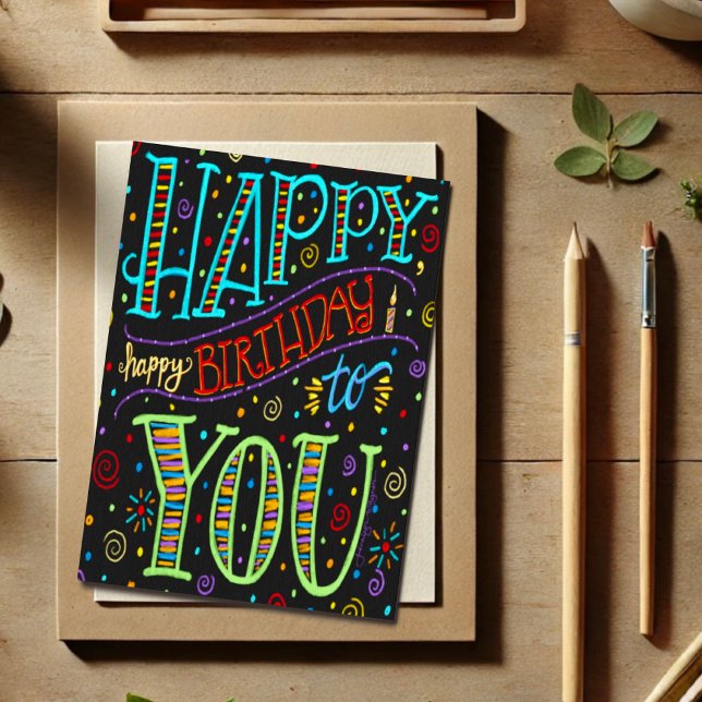 Fun Black Stylish, Modern Colorful Happy Birthday Card (Creator Uploaded)