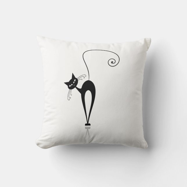 Fun Black Stylized Cats Throw Pillow (Front)