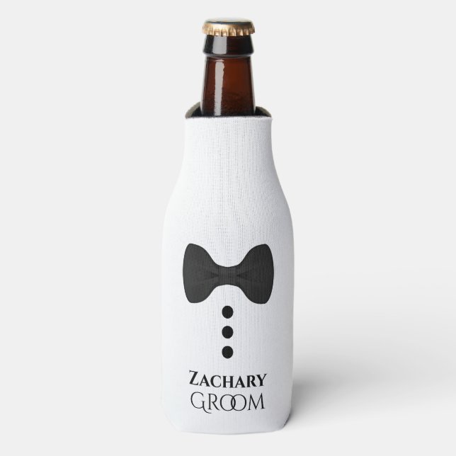 Fun Black Tie Groom Wedding Foam Bottle Cooler (Bottle Front)