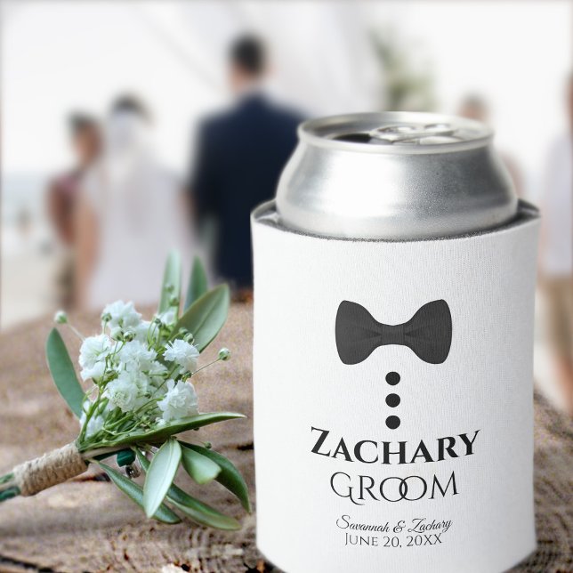 Fun Black Tie Groom Wedding Foam Can Cooler (Creator Uploaded)