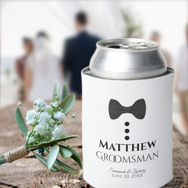 Fun Black Tie Groomsman Wedding Foam Can Cooler (Creator Uploaded)