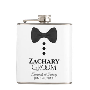 Fun Black Tie Tuxedo Groom Wedding Flask