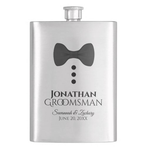 Fun Black Tie Tuxedo Groomsman Silver Flask