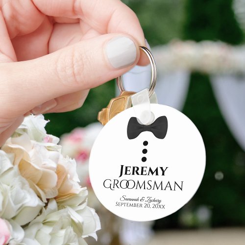 Fun Black Tie Tuxedo Groomsman Wedding Favor Keychain