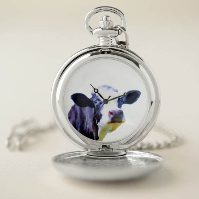 Fun Black & White Cow Farm Animal Pocket Watch (Inside)