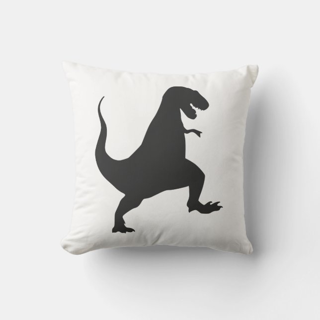 Fun Black White Dinosaur Tyrannosaurus Jurassic Throw Pillow (Front)