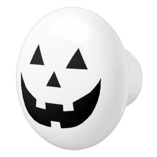 Fun black white Jack o lantern pumpkin Halloween Ceramic Knob