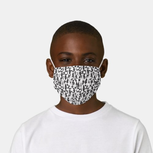 Fun Black  White Penguin Colony Allover Print Kids Cloth Face Mask