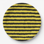[ Thumbnail: Fun Black, Yellow Bee-Inspired Stripes Pattern Paper Plates ]