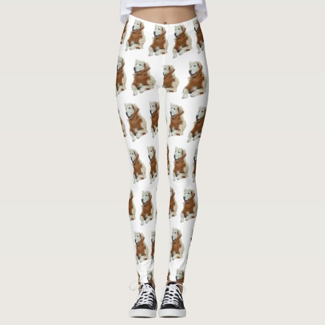 Fun Block Style Painted Golden Retriever Leggings (Front)