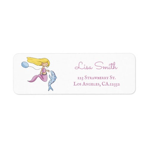 Fun Blond Mermaid Birthday Party Return Address Label