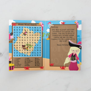 Fun Blonde Girl Pirate Word Search Happy Birthday Card
