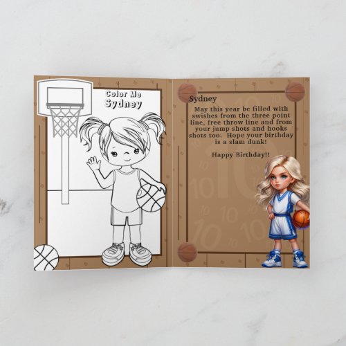 Fun Blonde Girls Basketball Coloring Page Birthday Card