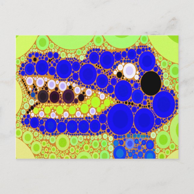 Fun Blue Alligator Crocodile Retro Circles Mosaic Postcard (Front)