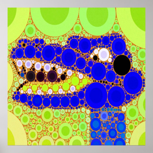 Fun Blue Alligator Crocodile Retro Circles Mosaic Poster (Front)