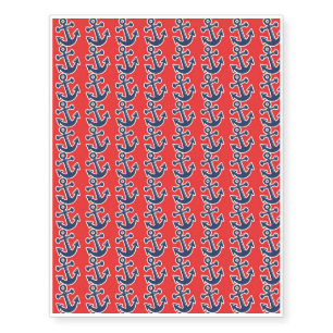 Fun Blue Anchors on Red Temporary Tattoos