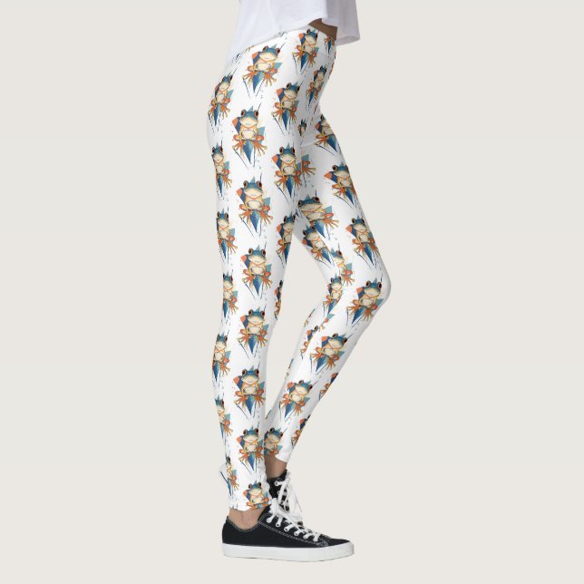 Fun Blue and Orange Frog Pattern Leggings (Right)