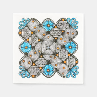 Fun Blue and Orange Geometric Doodle Napkins