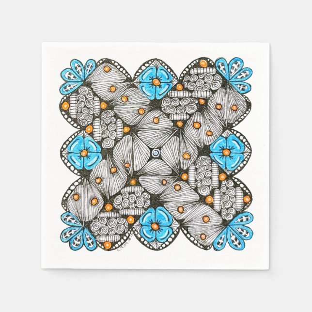Fun Blue and Orange Geometric Doodle Napkins (Front)