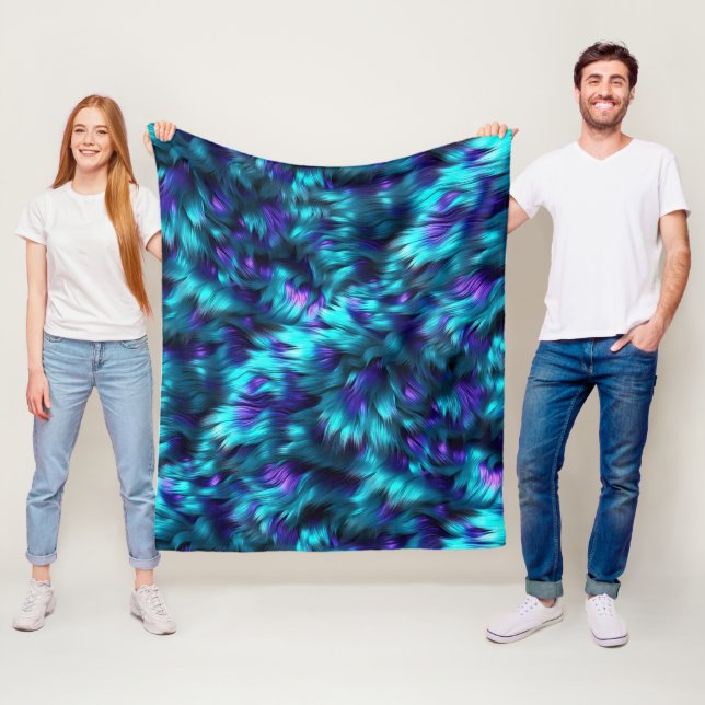 Fun Blue and Purple faux monster fur texture Fleece Blanket (In Situ)