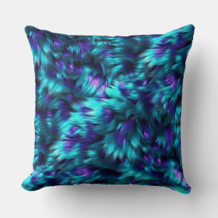 Fun Blue and Purple faux monster fur texture Throw Pillow